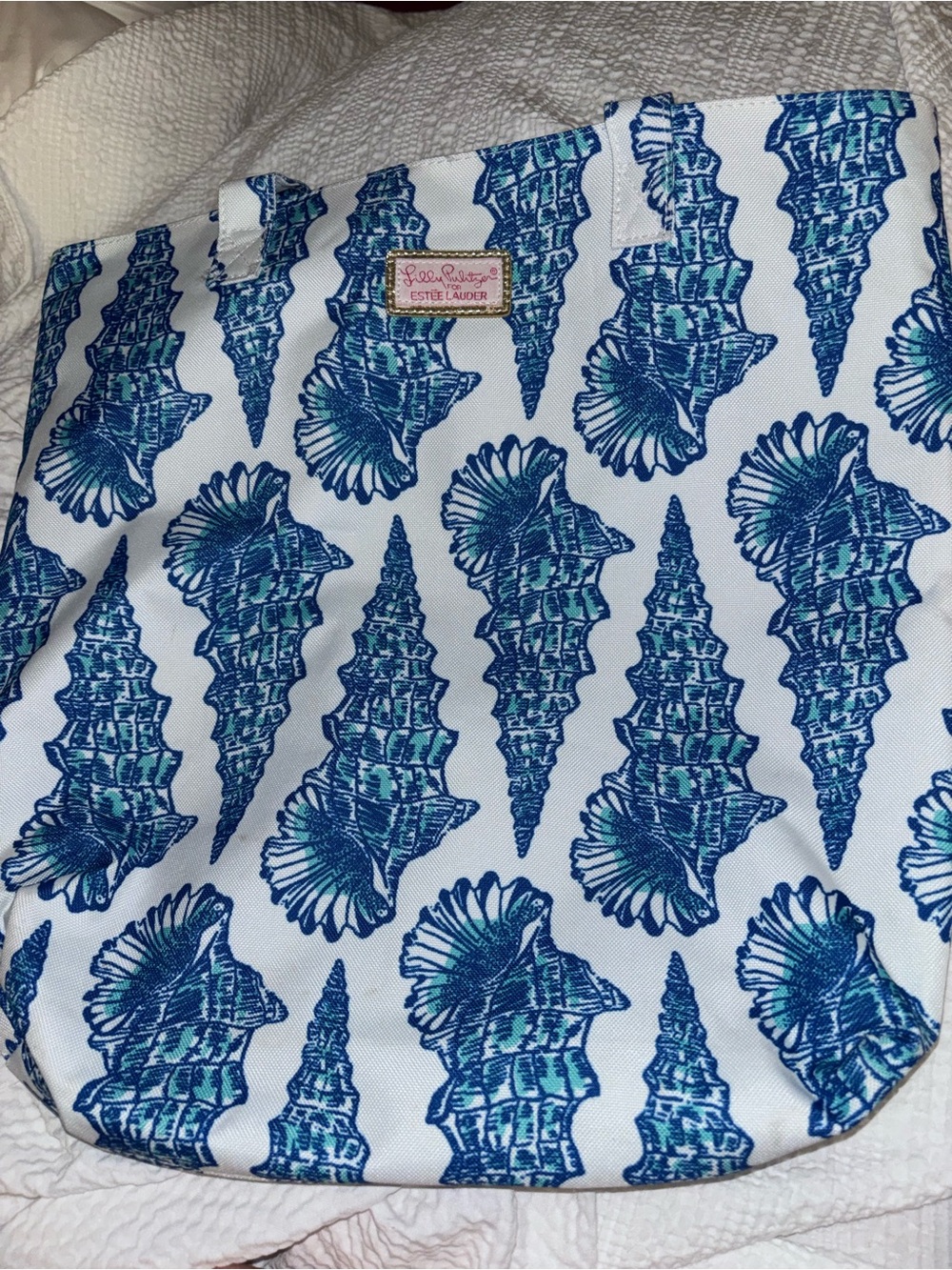 Lilly Pulitzer by Estee Lauder Blue Shell Print Tote 14 x 16 inches